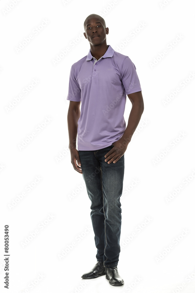 Black man in short sleeve collar shirt on white background Black man in short sleeve collar shirt on white background