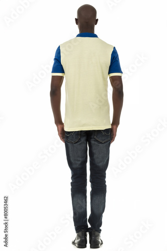 Black man in short sleeve collar shirt on white background