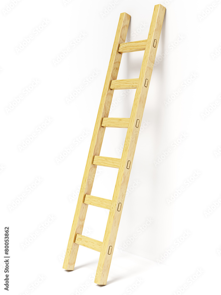 Wooden ladder near white wall