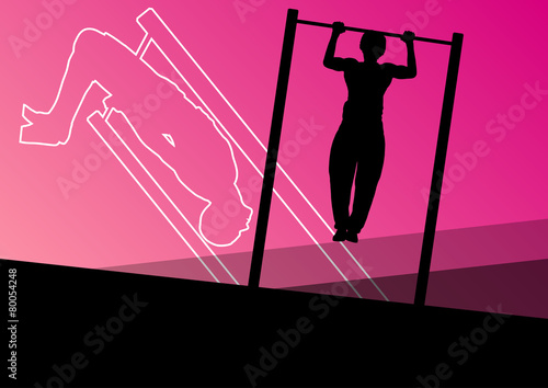 Active and strong fitness men doing push ups muscles training in