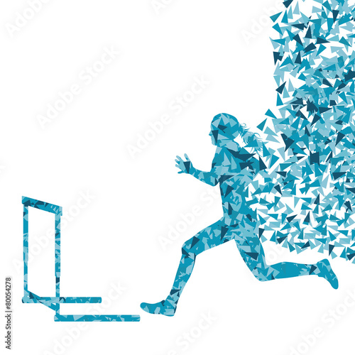 Hurdle racer woman barrier running vector background