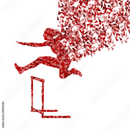 Hurdle racer woman barrier running vector background