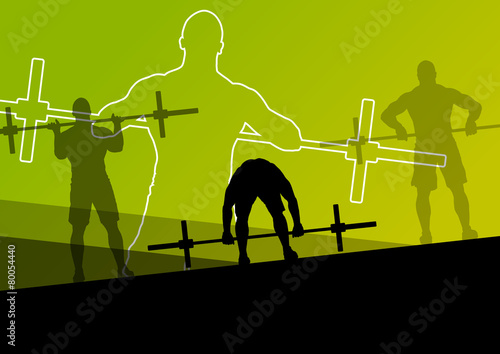 Men crossfit weight lifting sport silhouettes abstract backgroun