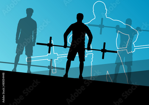 Men crossfit weight lifting sport silhouettes abstract backgroun