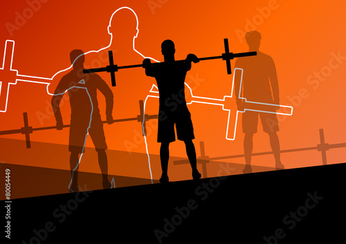Men crossfit weight lifting sport silhouettes abstract backgroun