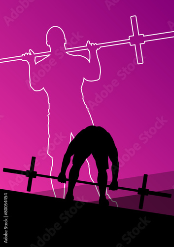 Men crossfit weight lifting sport silhouettes abstract backgroun