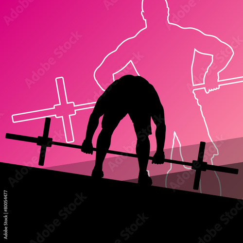 Men crossfit weight lifting sport silhouettes abstract backgroun