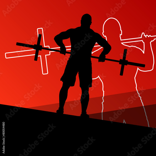 Men crossfit weight lifting sport silhouettes abstract backgroun