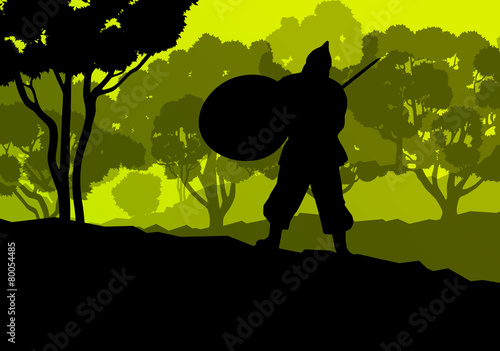 Medieval warrior, crusader vector background landscape concept