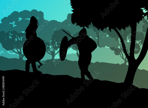 Medieval warrior, crusader vector background landscape concept