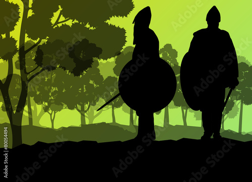 Medieval warrior, crusader vector background landscape concept