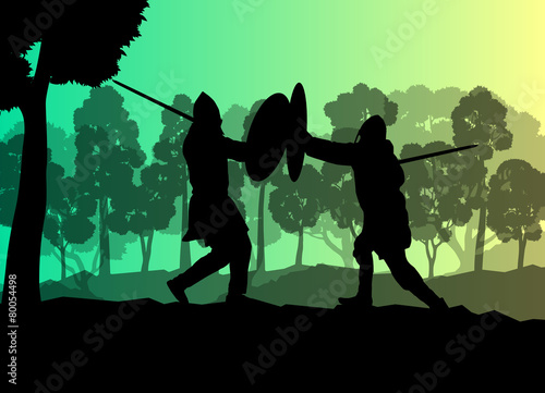Medieval warrior, crusader vector background landscape concept