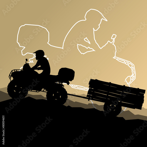 All terrain vehicle quad motorbike riders in wild nature abstrac