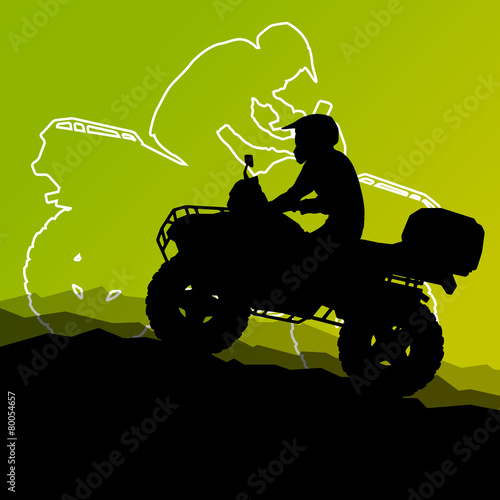 All terrain vehicle quad motorbike riders in wild nature abstrac
