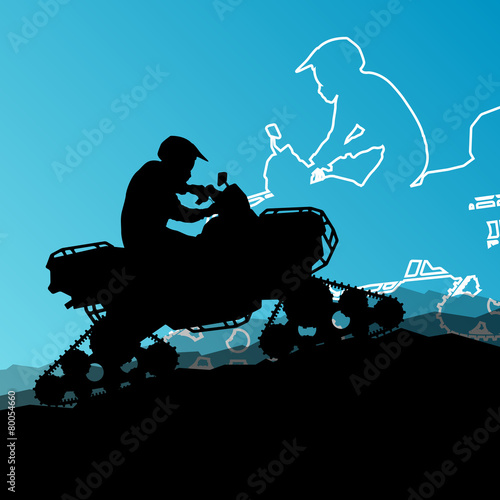 Snowmobile all terrain quad motorbike vehicle rider in wild natu