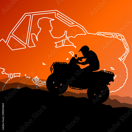 All terrain vehicle quad motorbike riders in wild nature abstrac