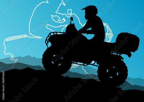 All terrain vehicle quad motorbike riders in wild nature abstrac
