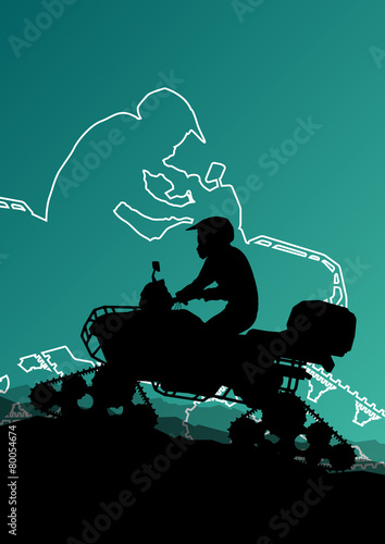 Snowmobile all terrain quad motorbike vehicle rider in wild natu