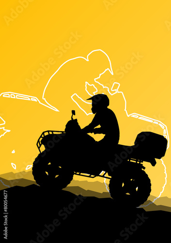 All terrain vehicle quad motorbike riders in wild nature abstrac