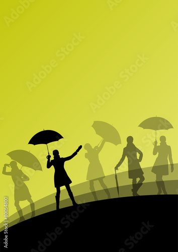 Women umbrella and raincoat silhouettes abstract seasonal outdoo