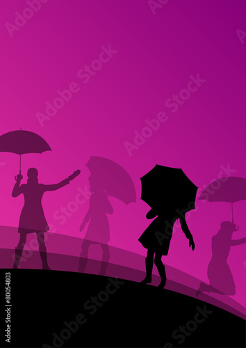 Women umbrella and raincoat silhouettes abstract seasonal outdoo