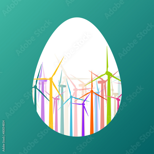 Easter egg with colorful wind electricity generators and windmil