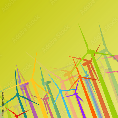 Colorful wind electricity generators and windmills detailed ecol © kstudija