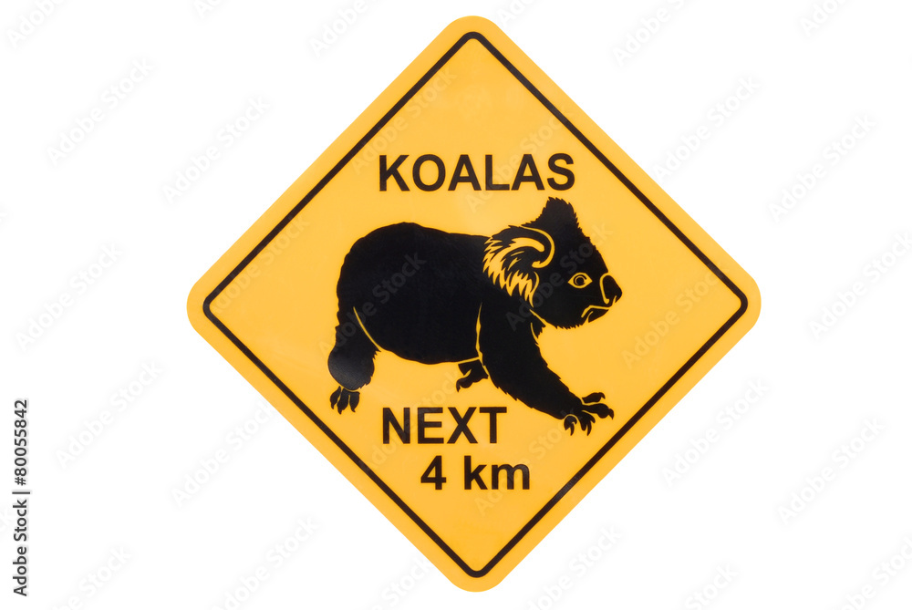 Koala warning sign Australia road sign isolated on white background photo Koala warning sign Australia road sign isolated on white background photo
