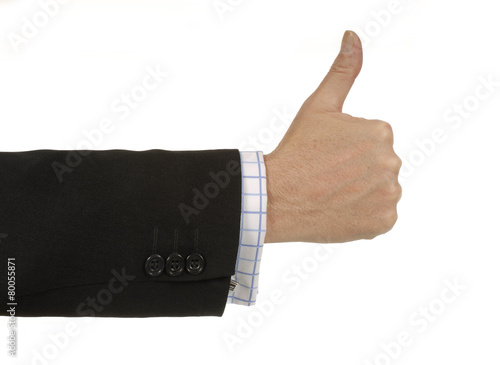 Businessman with thumb up sign isolated on white background photo
