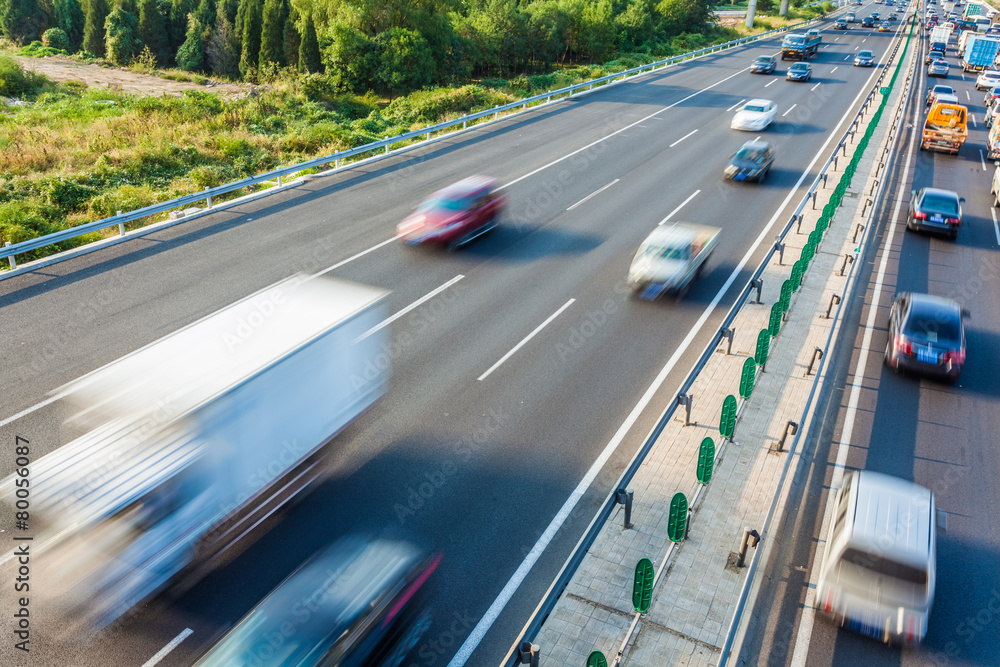 Cars in motion blur on highway,Beijing China