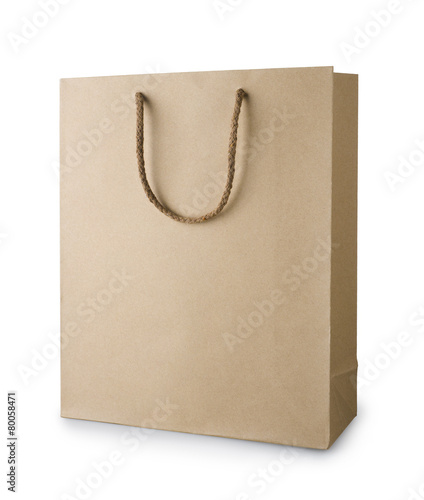 Brown recycle shopping bag with handles isolated on white