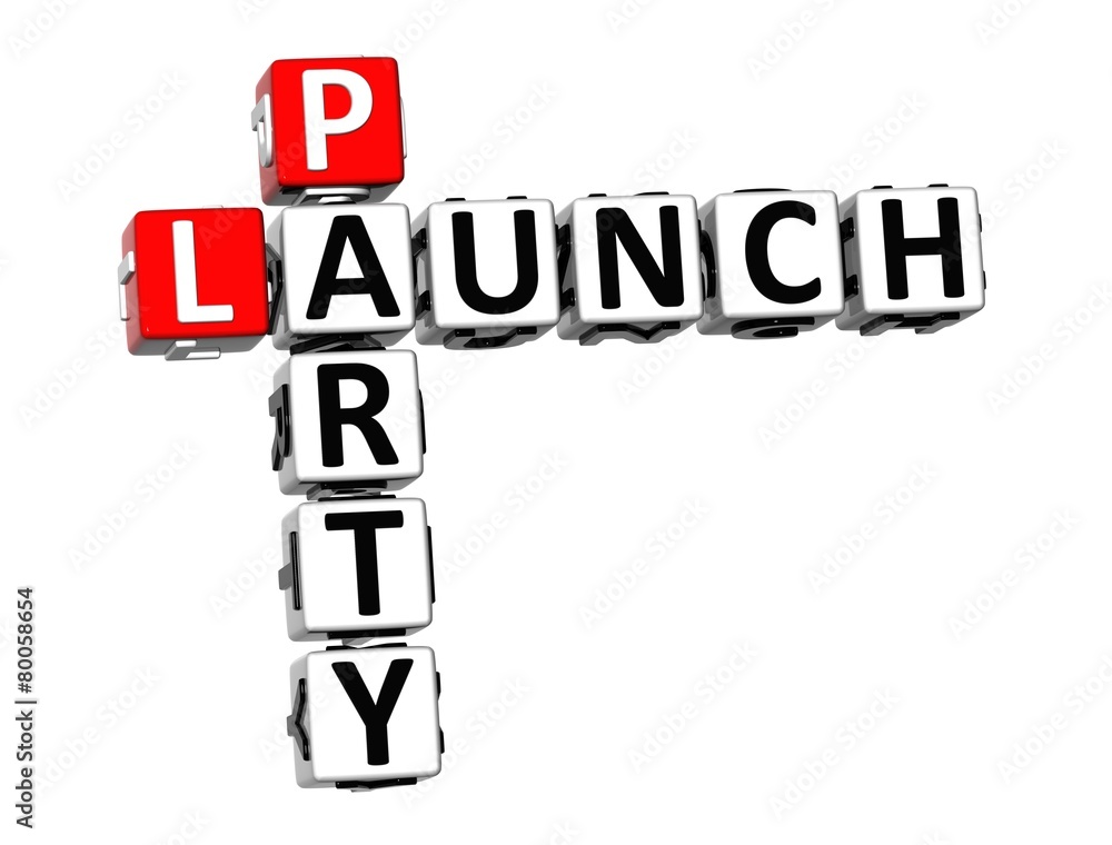 3D Crossword Launch Party on white background 3D Crossword Launch Party on white background