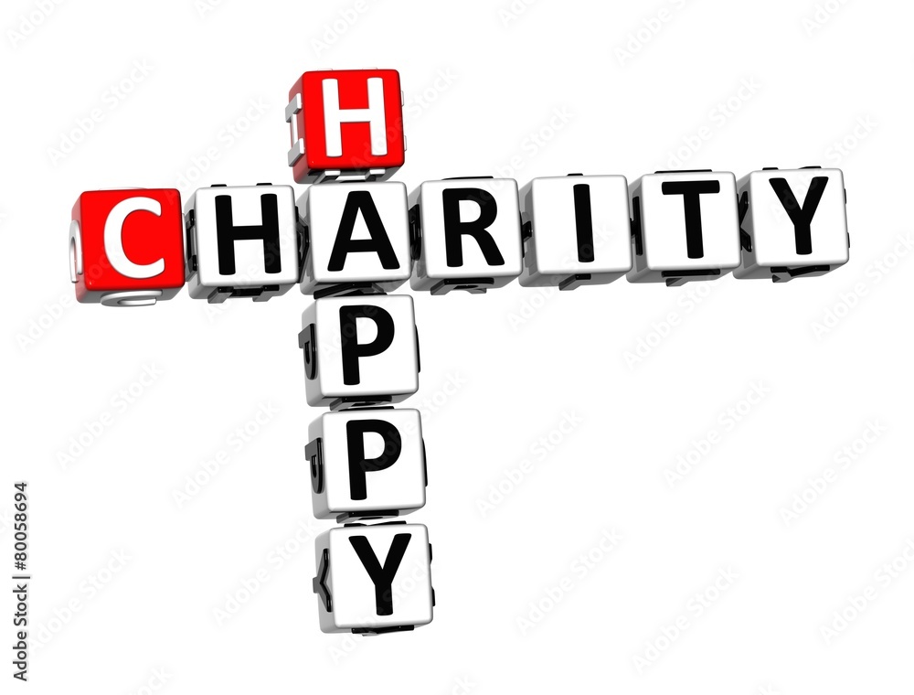 3D Crossword Happy Charity on white background 3D Crossword Happy Charity on white background