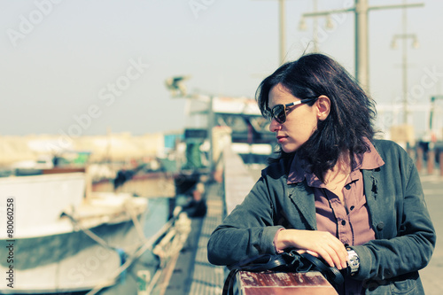 Portrait of beautiful 35 years old woman traveling