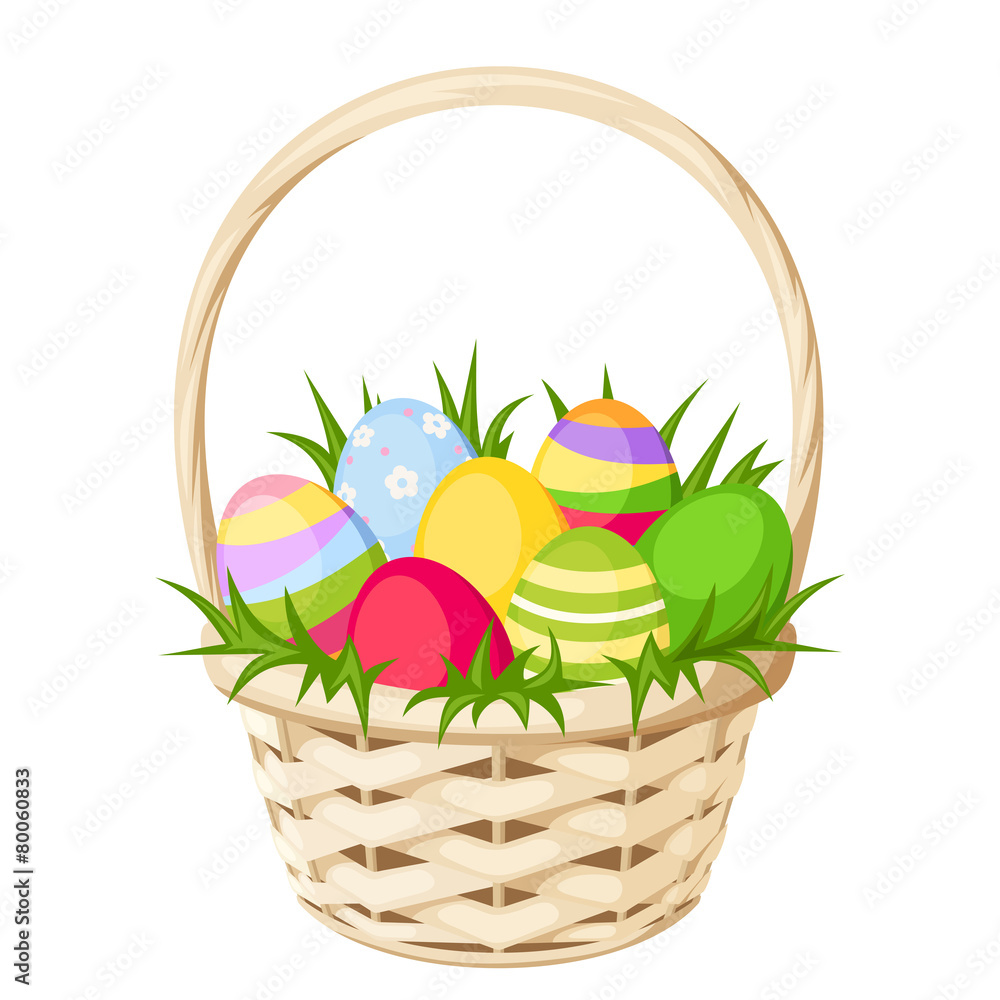 Fototapeta premium Easter colorful eggs in basket. Vector illustration.