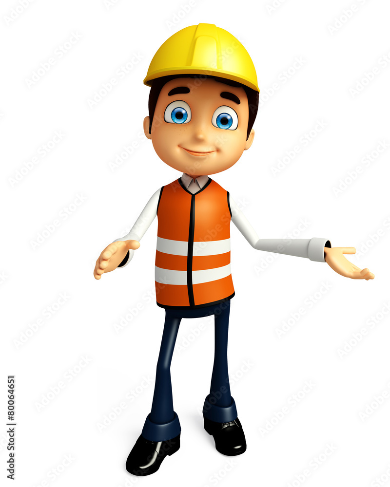 Worker with presentation pose Worker with presentation pose
