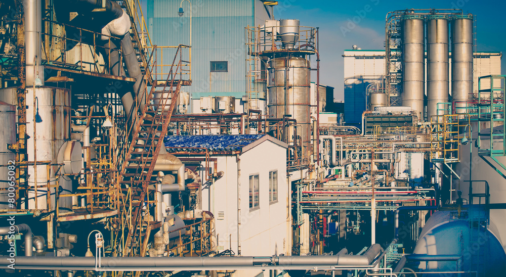 Industrial view at oil refinery plant form industry zone. .