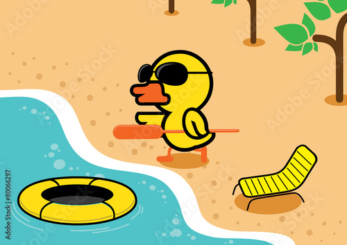 duck vacation in summer with rubber boat