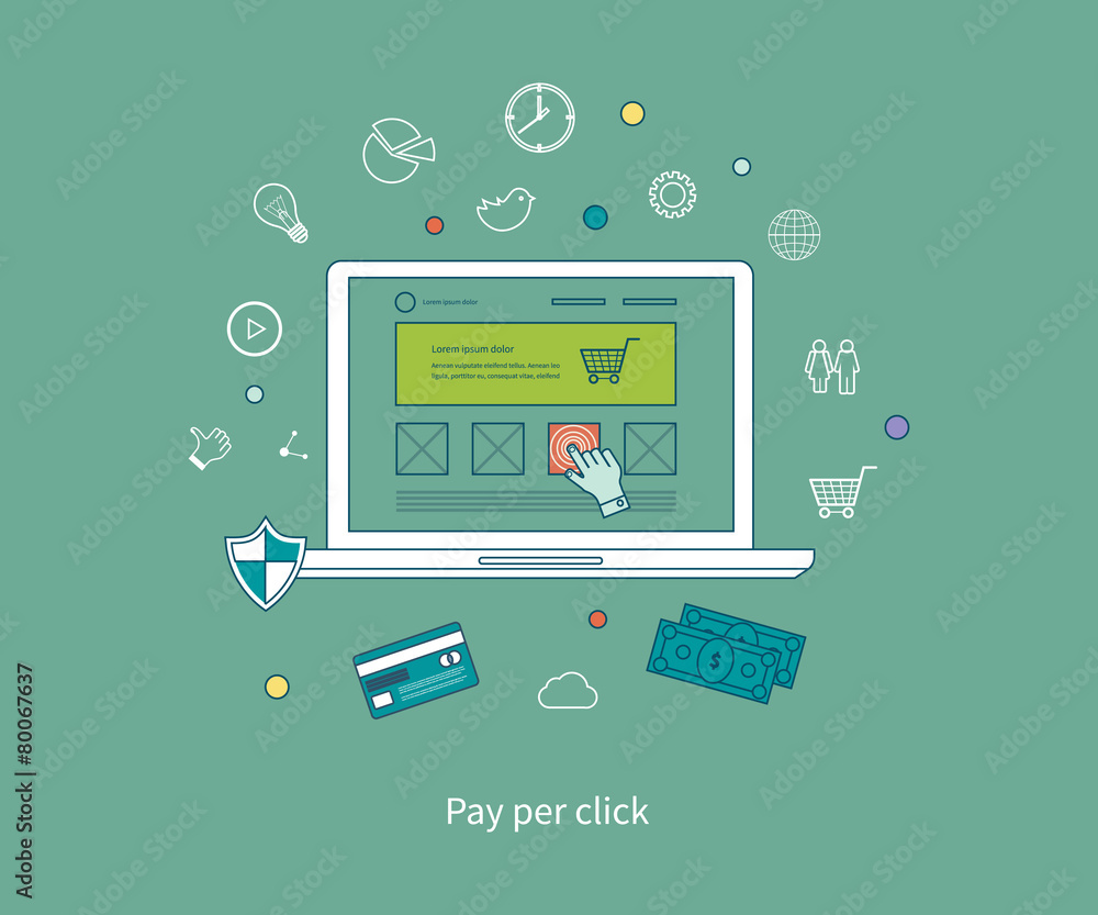 Set of flat design vector illustration concepts of pay per click Set of flat design vector illustration concepts of pay per click