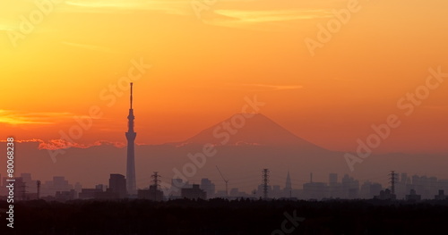 Tokyo city view with Tokyo skytree and mountain fuji . © torsakarin