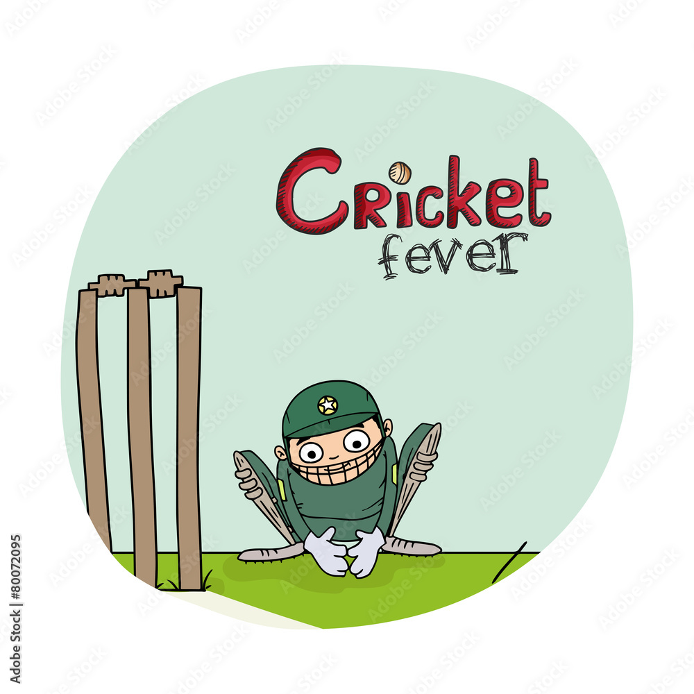 Funny wicket keeper sitting behind stumps for Cricket. Stock Vector | Adobe  Stock