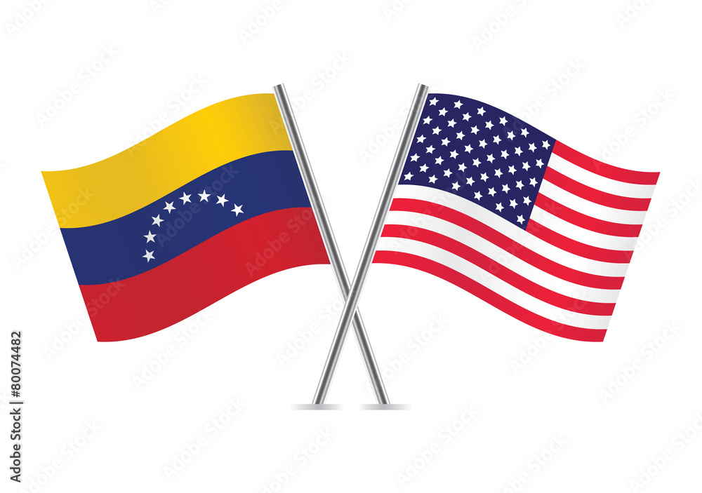 Venezuela and American flags. Vector illustration.