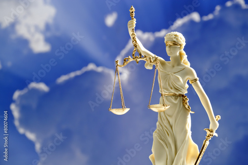 Bilde på lerret Justitia Skulptur, helle Figur, Wolken, Himmel Hintergrund