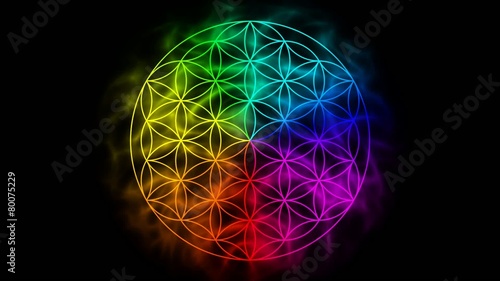 Rainbow flower of life with aura - symbol of sacred geometry photo