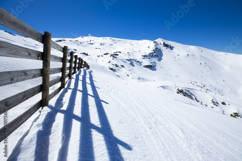 Slope on the skiing resort in Sierra Nevada, Granada