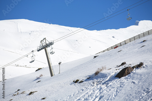 Ski chair lift. Ski resort in Sierra Nevada, Granada.