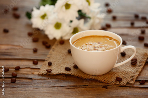 Cup of coffee on table close-up