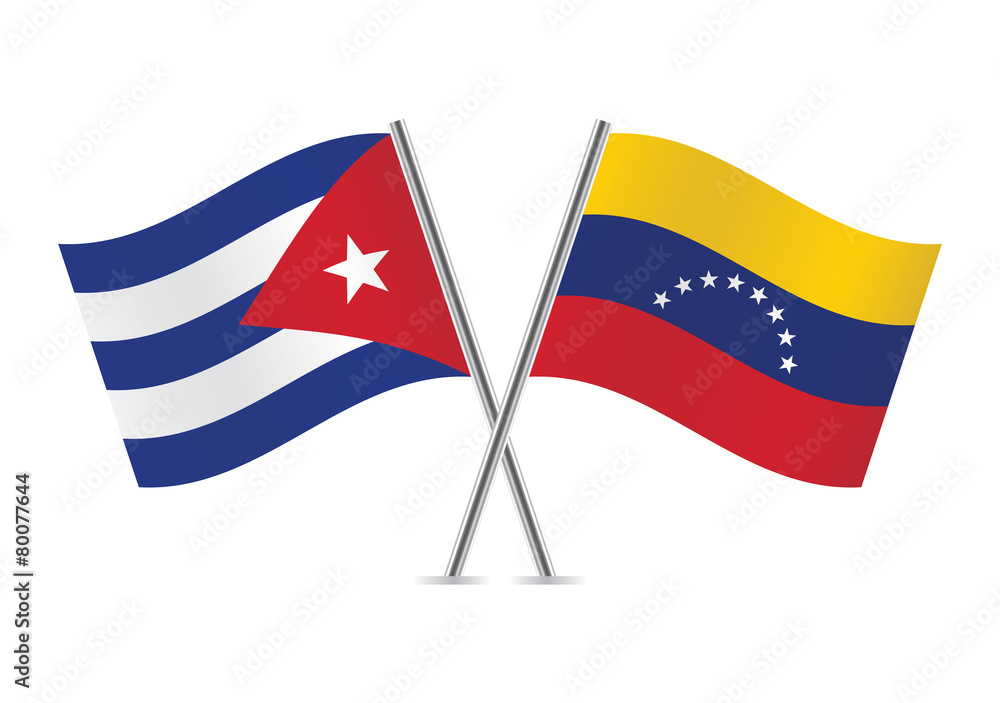 Fototapeta premium Cuban and Venezuela flags. Vector illustration.
