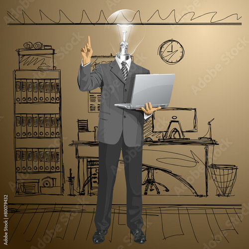 Vector Lamp Head Business Man Shows Something With Finger
