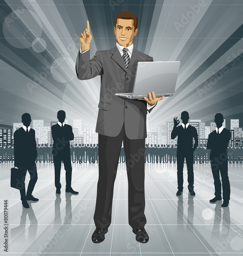 Vector Business Man Shows Something With Finger